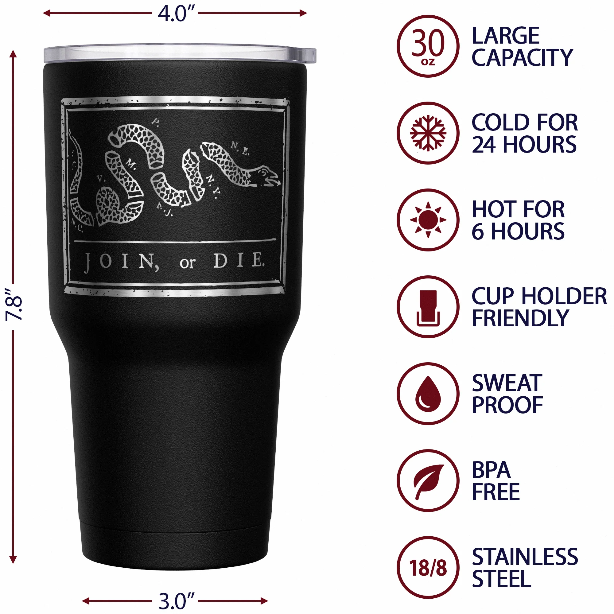 Join or Die + American Flag Stainless Steel Tumbler - Image 6